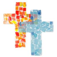 Glaskreuz Wandkreuz Blau und Orange