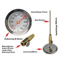 Lantelme 500°C Grillthermometer Edelstahl mit 45cm...