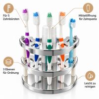 Zahnbürstenhalter für 5 Bürsten, chrom weiß, Made in Germany